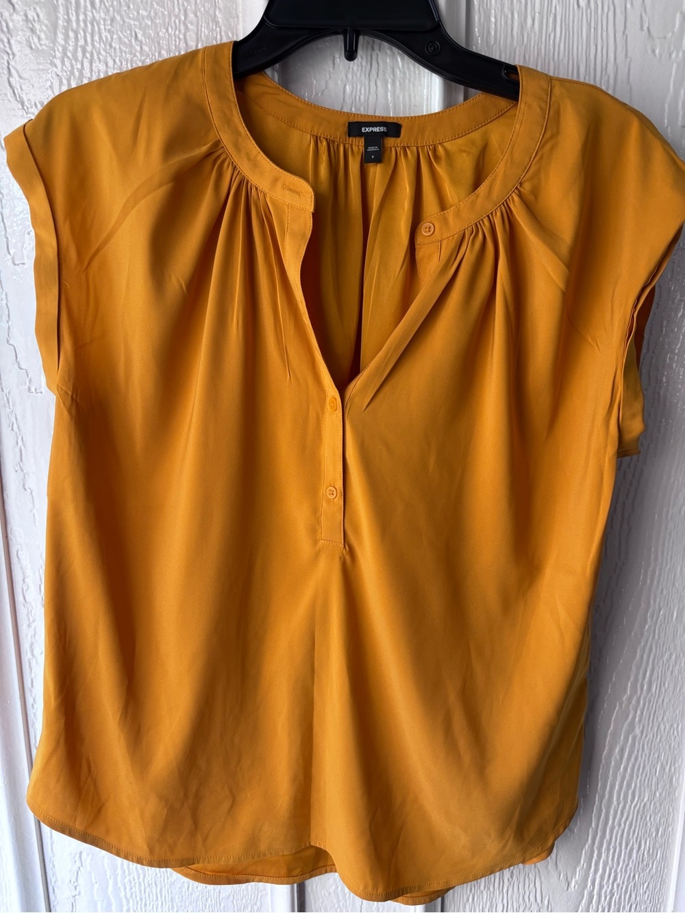 Express Mustard Short-Sleeve Split-Neck Blouse